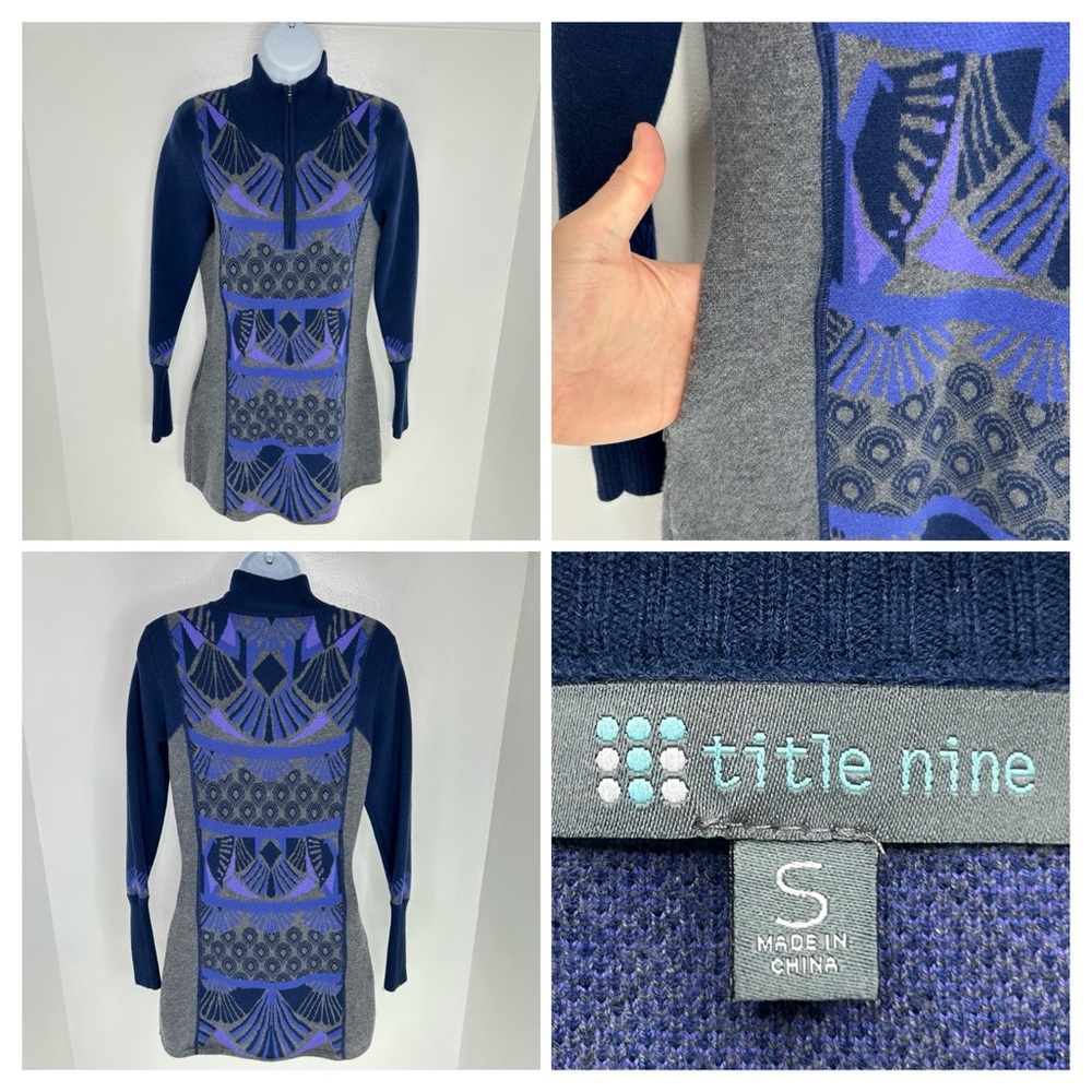 Title Nine Sweater Dress Size Small Gray‎ Zip Nordic Merino Wool Fair Isle